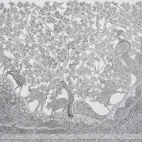 Gathering of Wings and Hooves – Gond Paper Painting