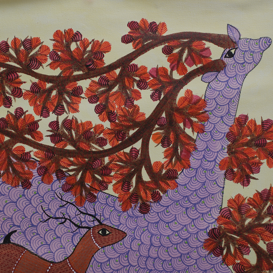 Mother and Child in Nature – Gond Canvas Painting