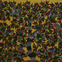 Bird Pair Under the Tree – Gond Canvas Painting