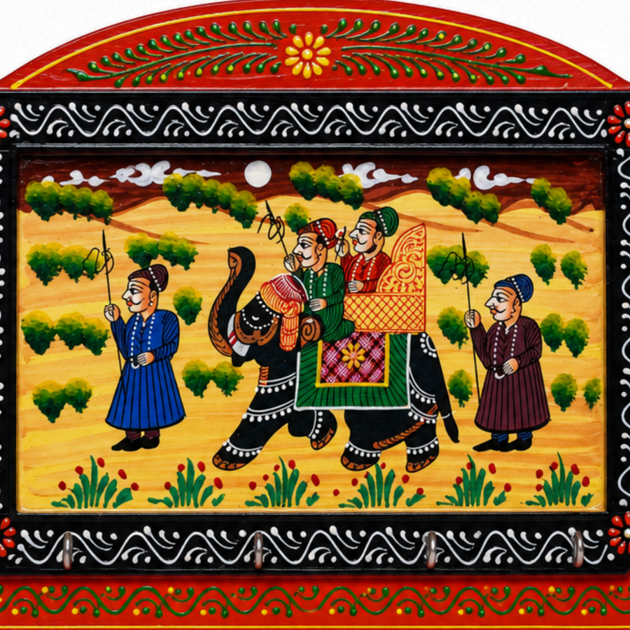 Royal Elephant Key Hook – Rajasthani Miniature Painting