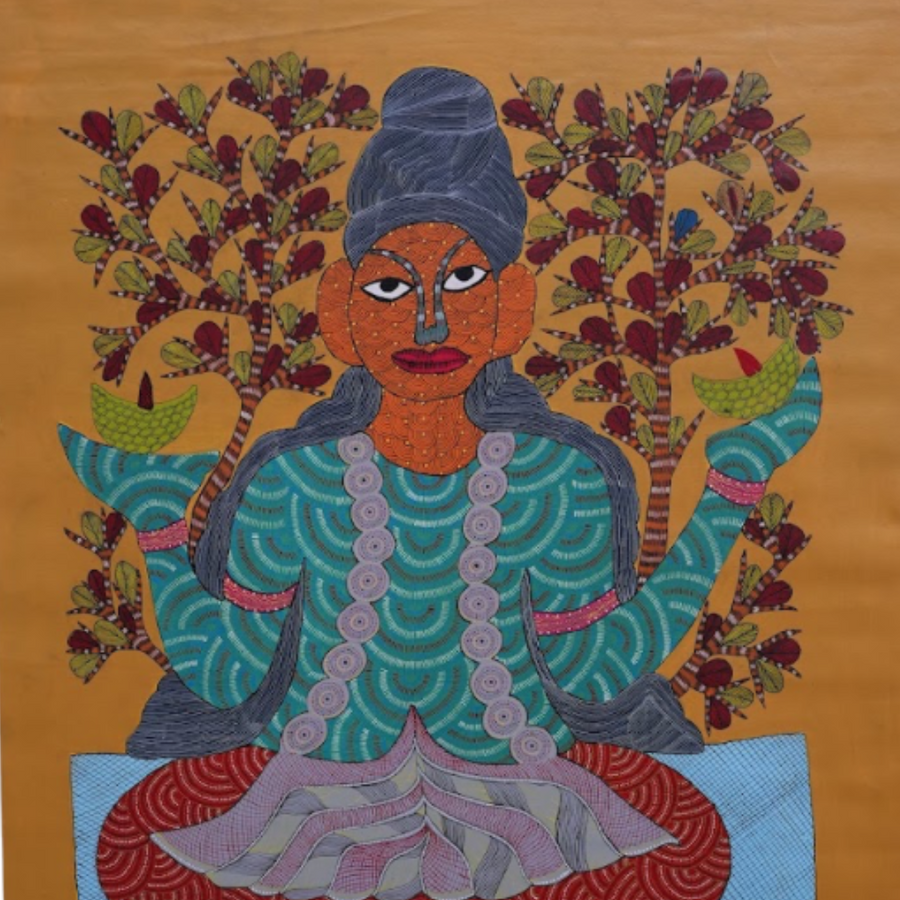 Meditative Tribal Woman – Gond Paper Painting