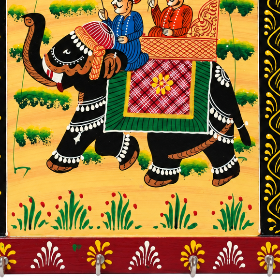 Majestic Elephant Key Hook – Rajasthani Miniature Painting