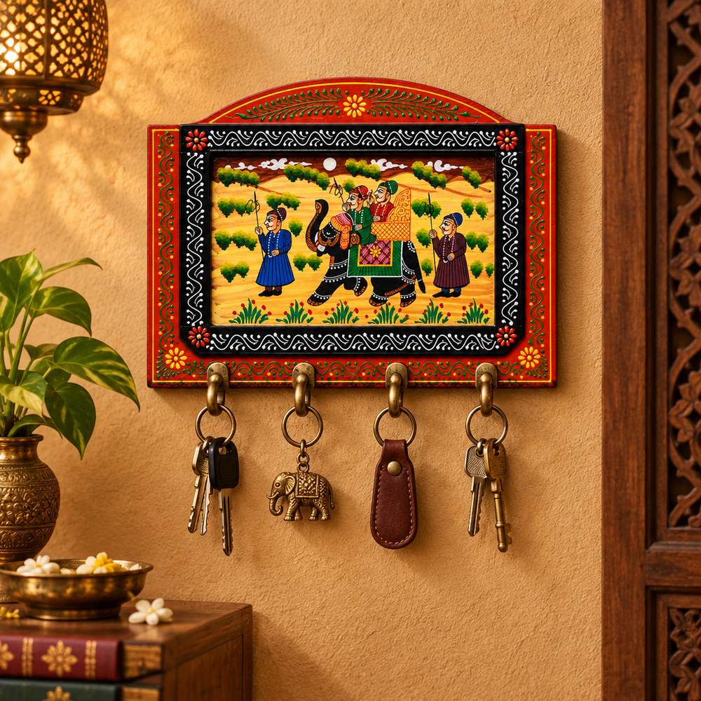 Royal Elephant Key Hook – Rajasthani Miniature Painting