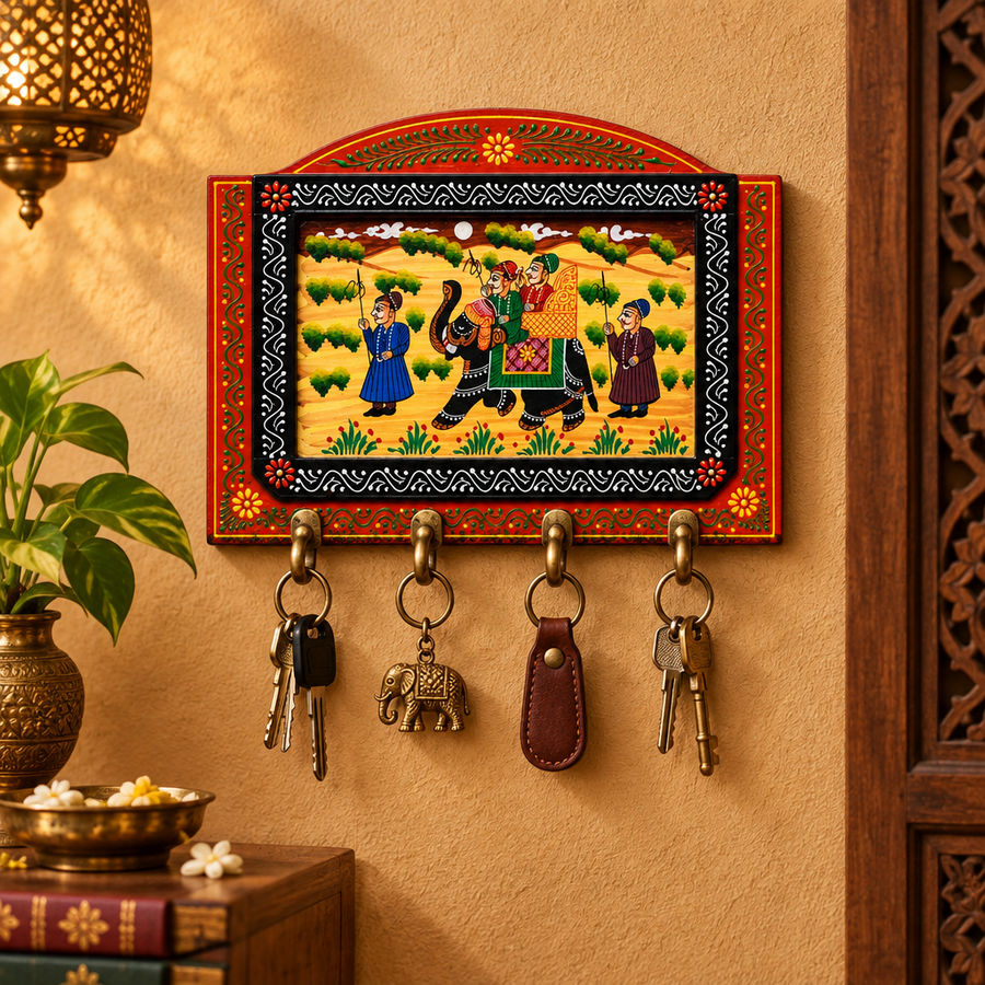 Royal Elephant Key Hook – Rajasthani Miniature Painting