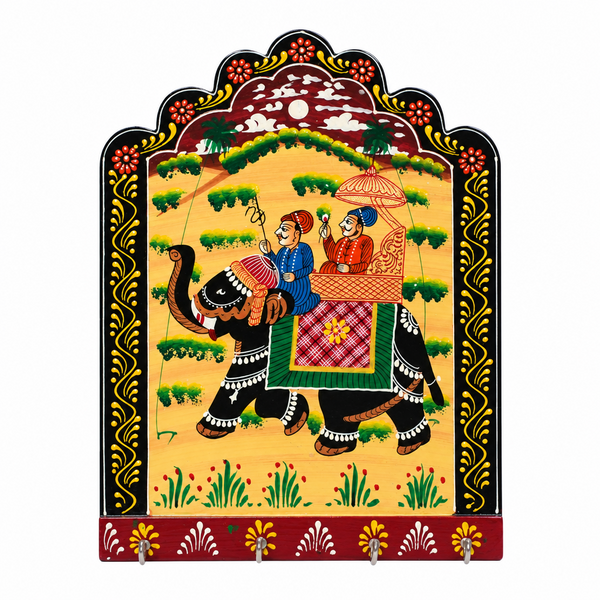 Majestic Elephant Key Hook – Rajasthani Miniature Painting