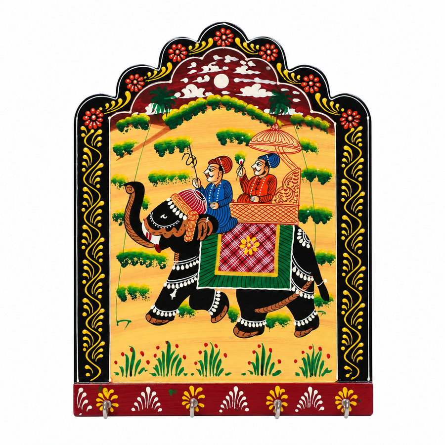 Majestic Elephant Key Hook – Rajasthani Miniature Painting