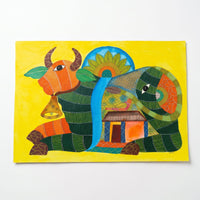 Nandi and Village Life – Gond Paper Painting