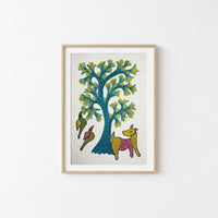 Flowering Tree, Animal & Birds – Gond Paper Painting