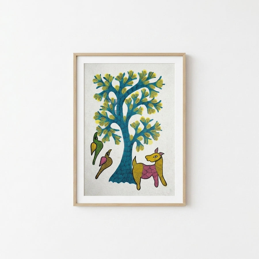 Flowering Tree, Animal & Birds – Gond Paper Painting