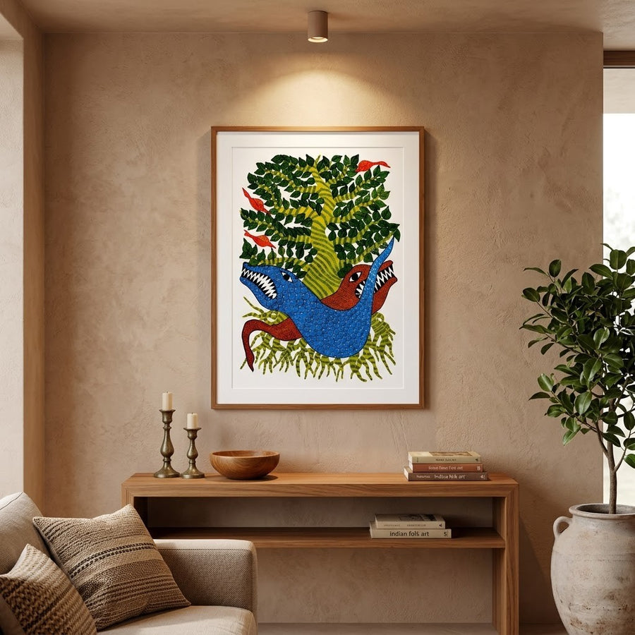 Animals Beneath the Tree – Gond Paper Painting