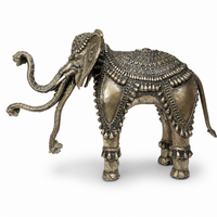 Airavata - Three Trunk Elephant - Dhokra Metal Art - view 4, handmade tribal brass sculpture from India