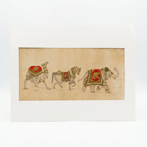 The Royal Procession of Regal Animals – Rajasthani Miniature Painting