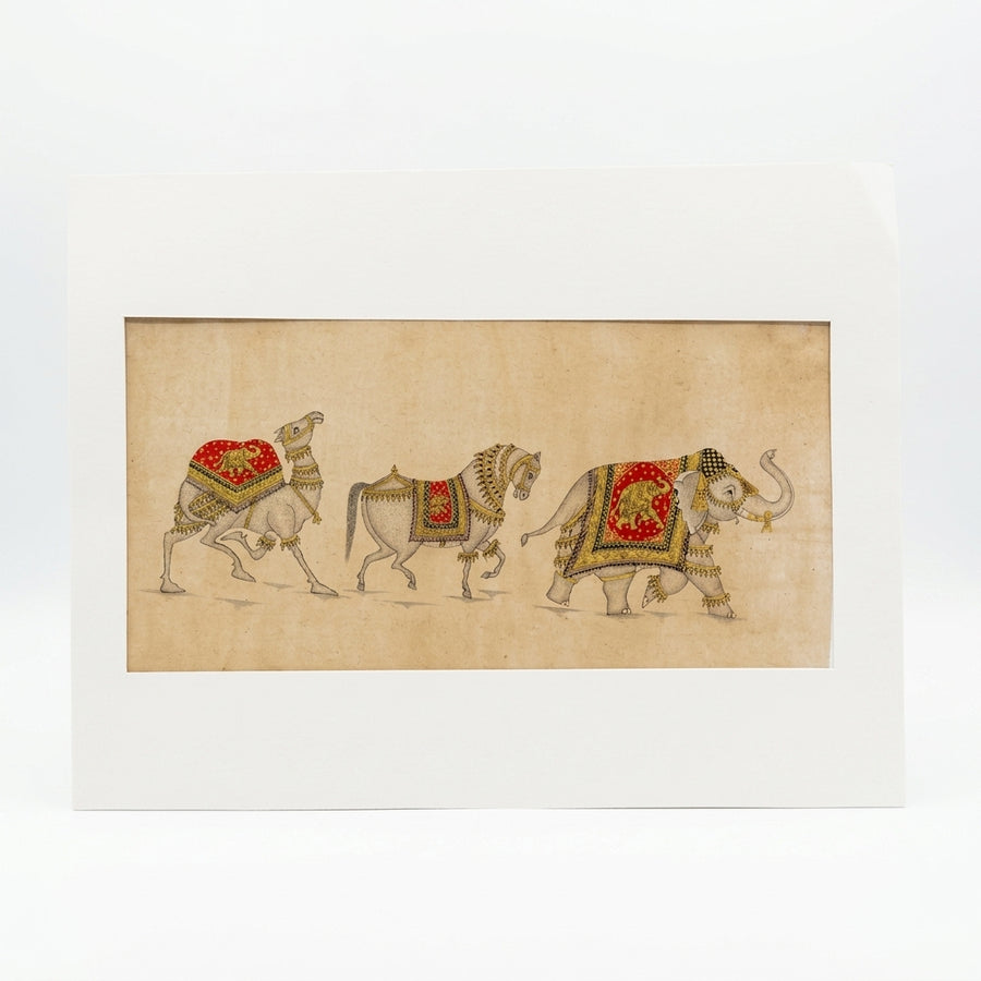 The Royal Procession of Regal Animals – Rajasthani Miniature Painting