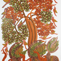 Elephants, Birds and the Forest Tree – Gond Paper Painting