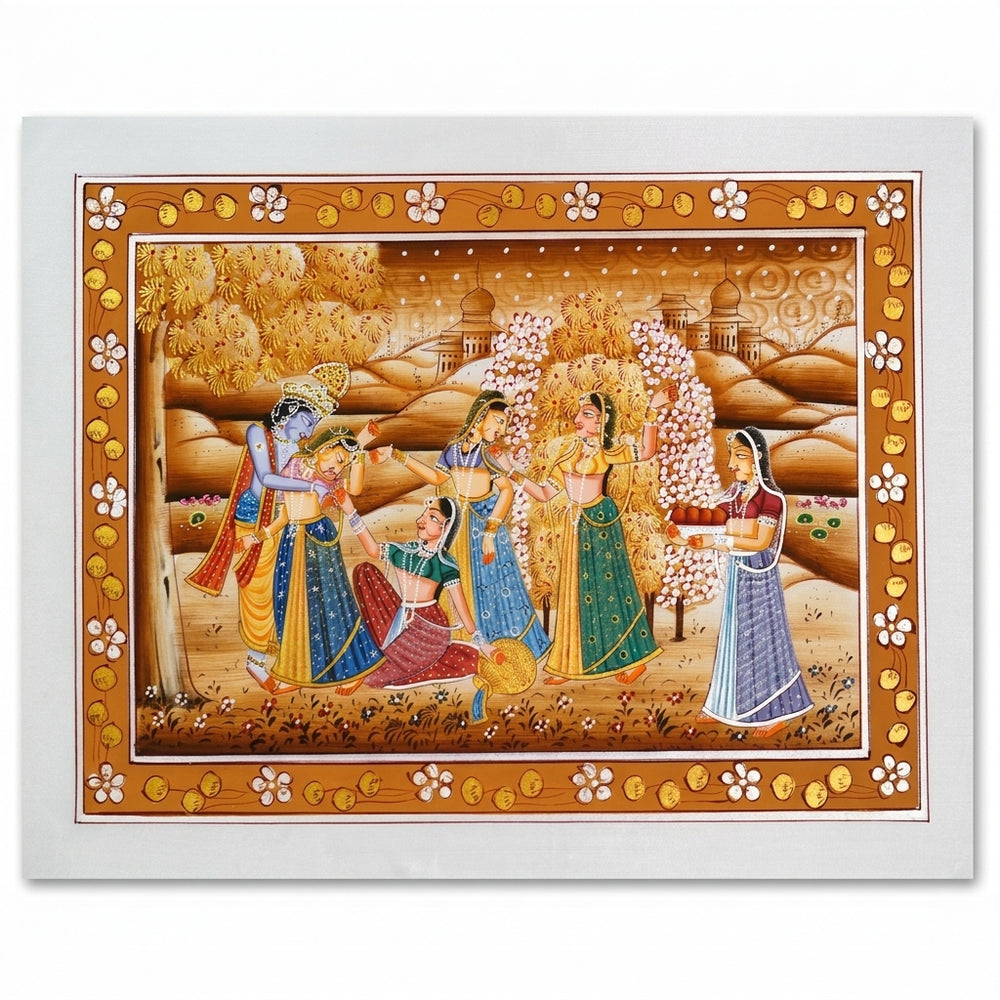 Holi Celebration of Vrindavan – Rajasthani Miniature Painting