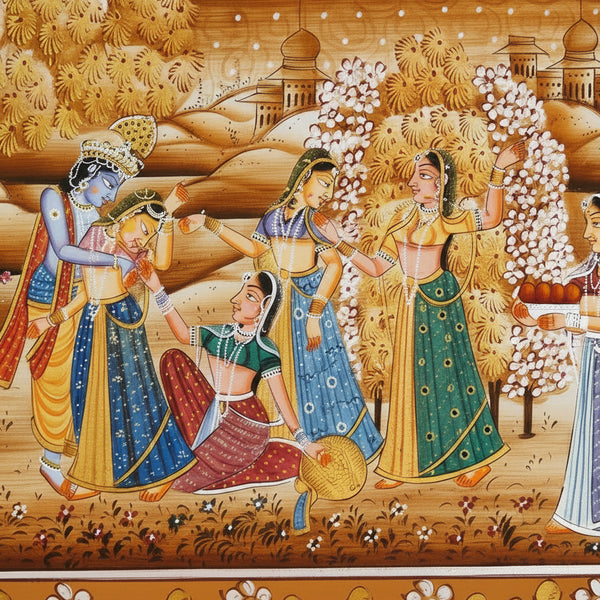 Holi Celebration of Vrindavan – Rajasthani Miniature Painting