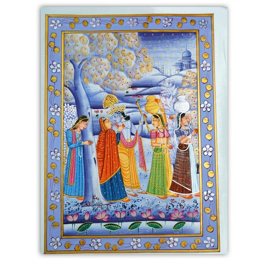 The Divine Flute Serenade of Vrindavan – Rajasthani Miniature Painting