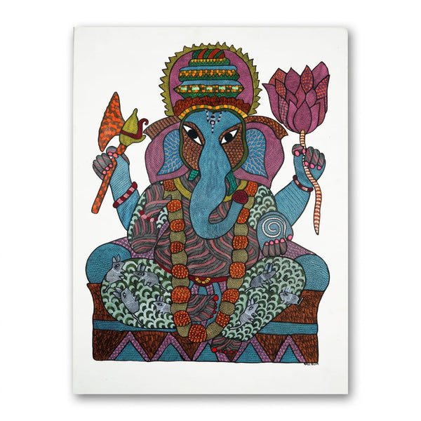 Lord Ganesha with Lotus – Gond Paper Painting