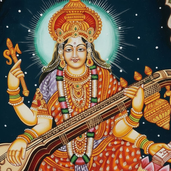 Divine Goddess Saraswati – Rajasthani Miniature Painting