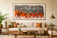 Assembly of Birds and Beasts - Gond Painting, handmade Gond folk painting from India