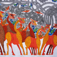 Assembly of Birds and Beasts - Gond Painting - view 2, handmade Gond folk painting from India