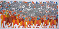 Assembly of Birds and Beasts - Gond Painting - view 3, handmade Gond folk painting from India