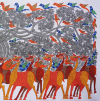 Assembly of Birds and Beasts - Gond Painting - view 4, handmade Gond folk painting from India