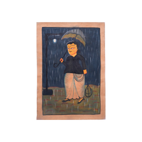 Babu with Umbrella - Kalighat Painting - view 2, handmade Kalighat folk painting from India