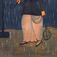 Babu with Umbrella - Kalighat Painting - view 4, handmade Kalighat folk painting from India