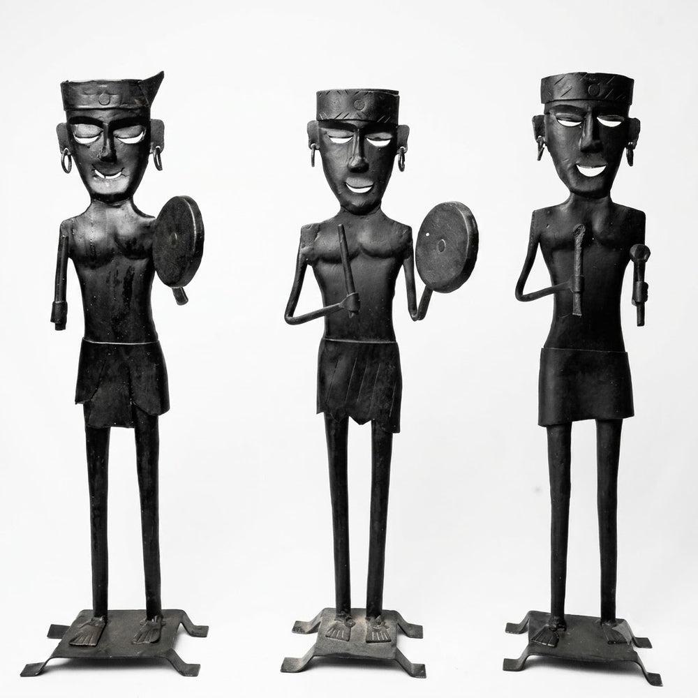 Bastar Tribal Musician - Wrought Iron Art (set of 3), handmade Bastar wrought iron art from India