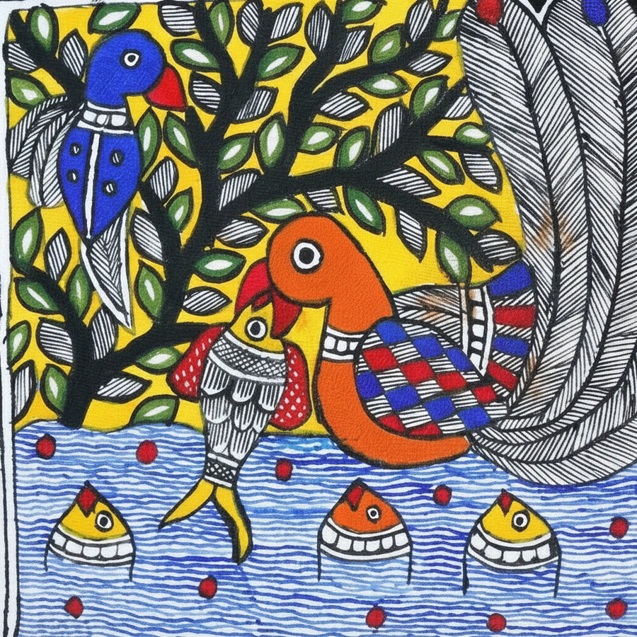 Bird and Fish - Madhubani Painting - view 3, handmade Madhubani painting from India