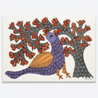 The Bird and Flowering Tree – Gond Paper Painting
