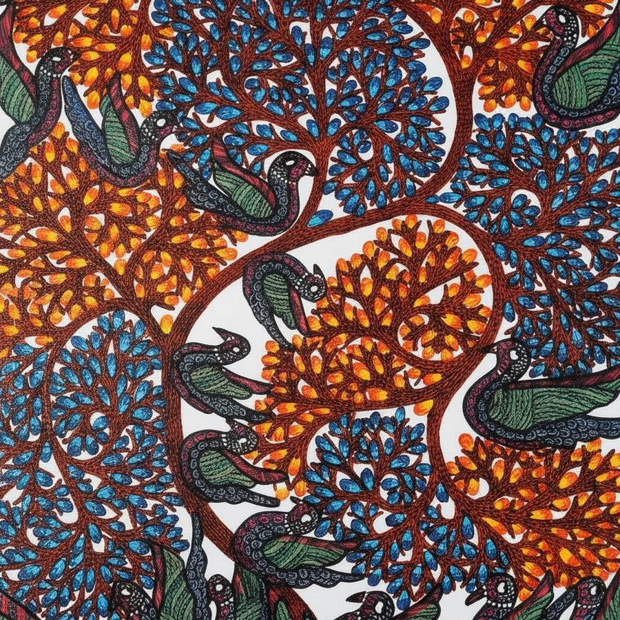Birds in the Forest – Gond Paper Painting