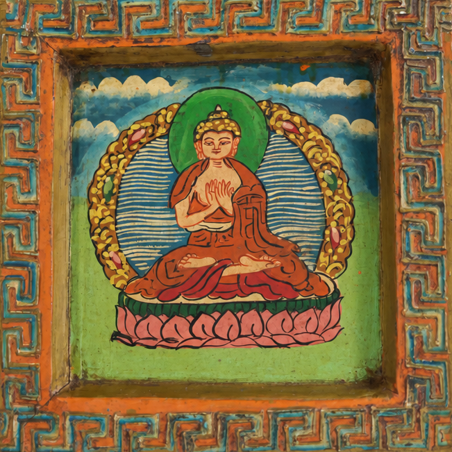 Blessed Buddha - Tibetan Hand-Painted Wall Hanging - view 3, handmade Tibetan wall hanging from India