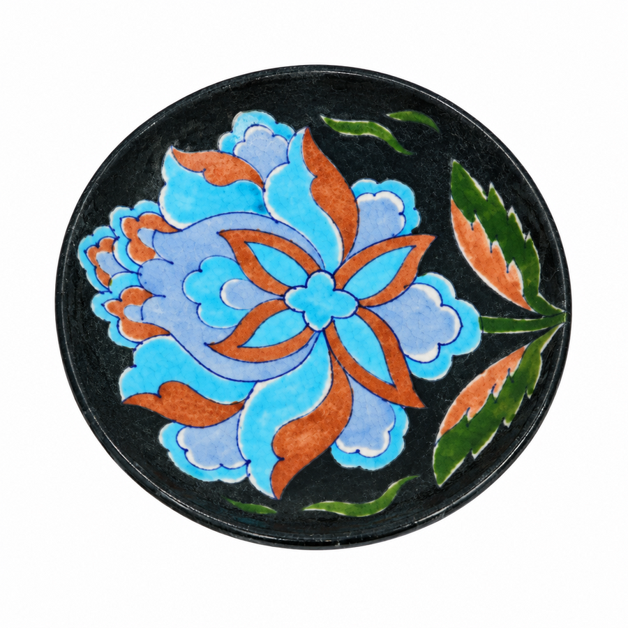 Blue & Peach Floral Dish - Jaipur Blue Pottery, handmade Jaipur blue pottery from India