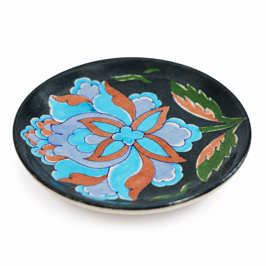 Blue & Peach Floral Dish - Jaipur Blue Pottery - view 2, handmade Jaipur blue pottery from India