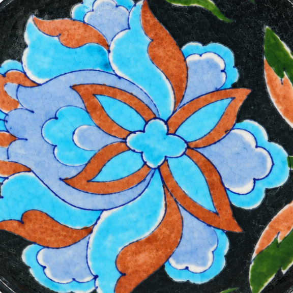 Blue & Peach Floral Dish - Jaipur Blue Pottery - view 3, handmade Jaipur blue pottery from India