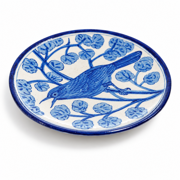 Blue & White Bird Wall Plate - Jaipur Blue Pottery - view 2, handmade Jaipur blue pottery from India
