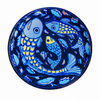 Blue & Yellow Fish Rice Plate - Jaipur Blue Pottery, handmade Jaipur blue pottery from India