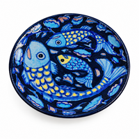 Blue & Yellow Fish Rice Plate - Jaipur Blue Pottery - view 2, handmade Jaipur blue pottery from India