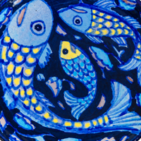 Blue & Yellow Fish Rice Plate - Jaipur Blue Pottery - view 3, handmade Jaipur blue pottery from India