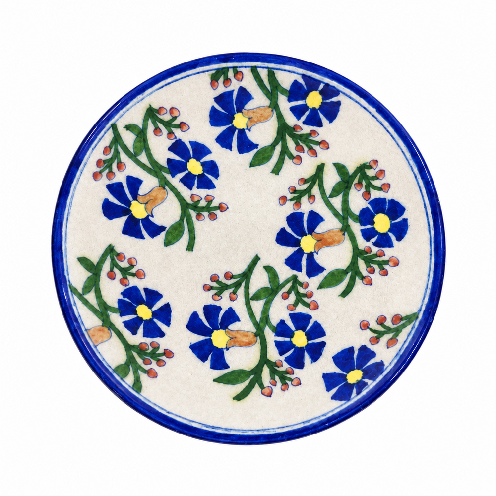 Blue Floral & Green Vine Wall Plate - Jaipur Blue Pottery, handmade Jaipur blue pottery from India
