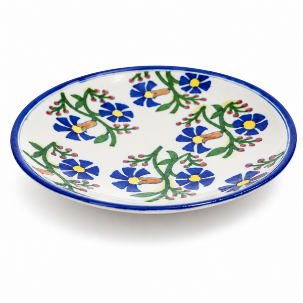 Blue Floral & Green Vine Wall Plate - Jaipur Blue Pottery - view 2, handmade Jaipur blue pottery from India
