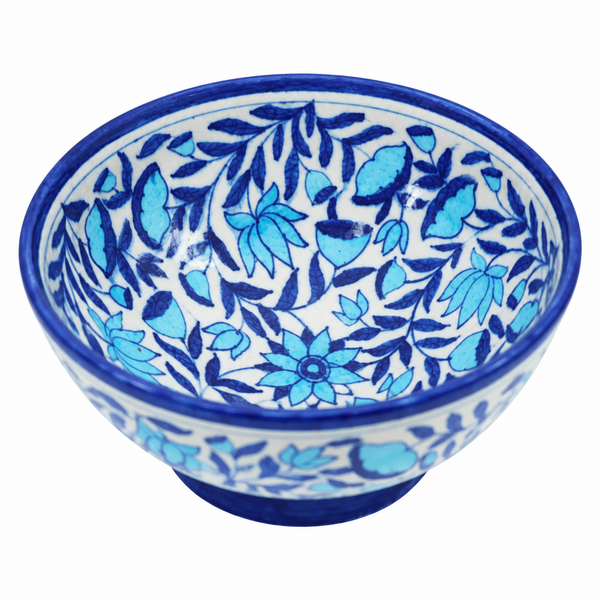 Blue Floral Serving Bowl - Jaipur Blue Pottery, handmade Jaipur blue pottery from India