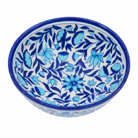 Blue Floral Serving Bowl - Jaipur Blue Pottery - view 2, handmade Jaipur blue pottery from India