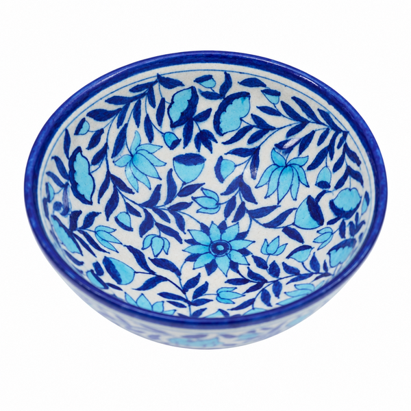 Blue Floral Serving Bowl - Jaipur Blue Pottery - view 2, handmade Jaipur blue pottery from India