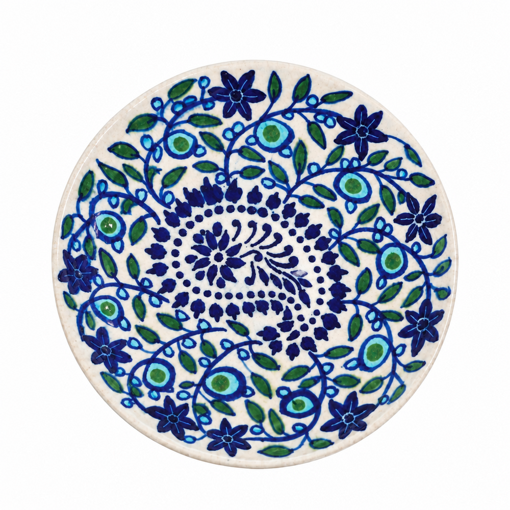 Blue Floral Wall Plate - Blue Pottery Handmade Art, handmade Jaipur blue pottery from India