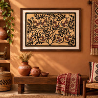 Branch and Birds - Sohrai Painting, handmade Sohrai tribal painting from India