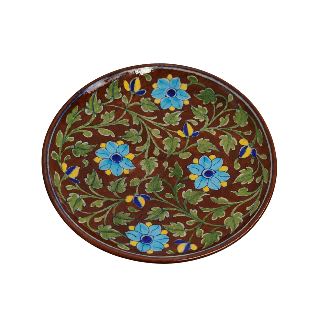 Brown and Blue Wall Plate - Jaipur Blue Pottery, handmade Jaipur blue pottery from India