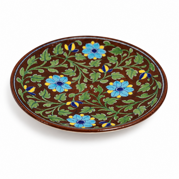Brown and Blue Wall Plate - Jaipur Blue Pottery - view 2, handmade Jaipur blue pottery from India